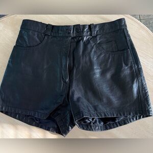 Force1 Women's High Waist Black Leather Shorts